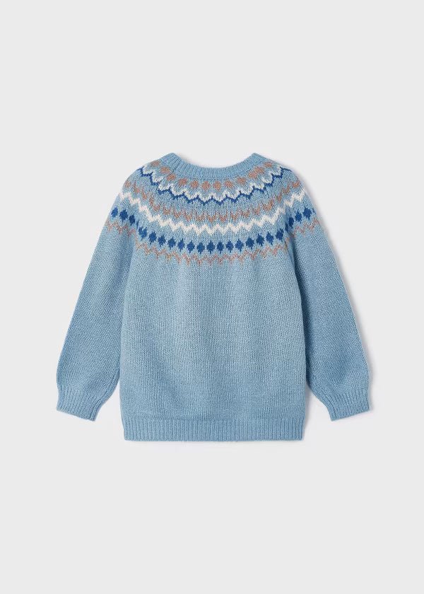 Maglione maglia jacquard dettaglio frange bambina Mayoral azzurro - ErreGiModaBimbo