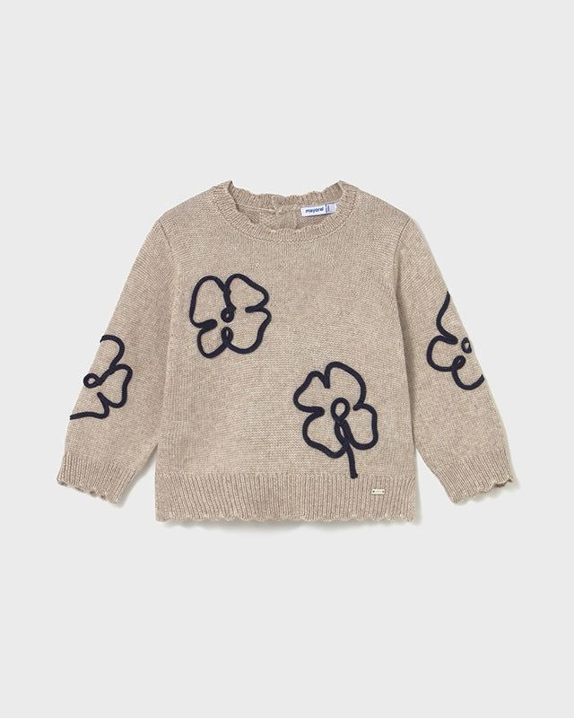 Maglione neonata Mayoral beige ricamo fiori blu Mayoral 6 Mesi 68cm