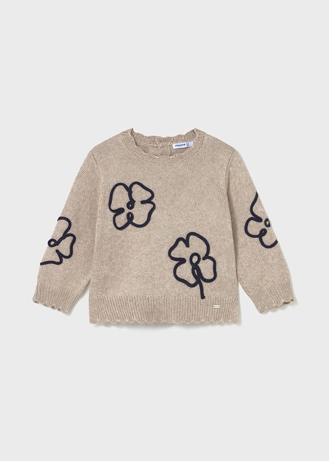 Maglione neonata Mayoral beige ricamo fiori blu Mayoral 6 Mesi 68cm