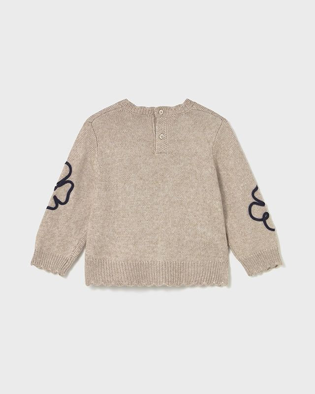Maglione neonata Mayoral beige ricamo fiori blu Mayoral 6 Mesi 68cm