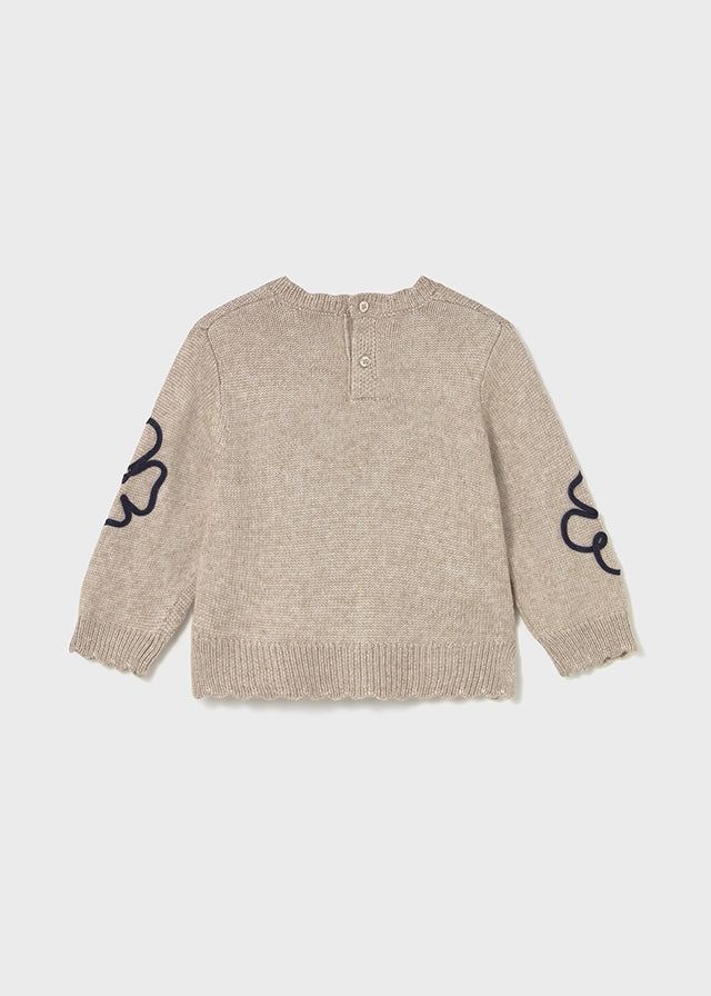 Maglione neonata Mayoral beige ricamo fiori blu Mayoral 6 Mesi 68cm