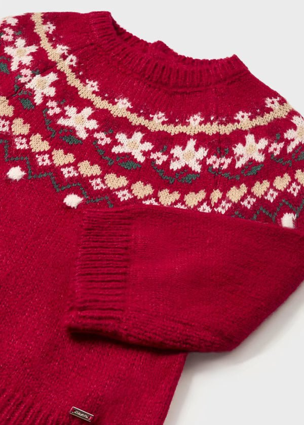 Maglione neonata Mayoral rosso fantasia in jacquard - ErreGiModaBimbo