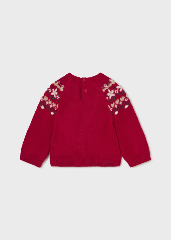 Maglione neonata Mayoral rosso fantasia in jacquard - ErreGiModaBimbo