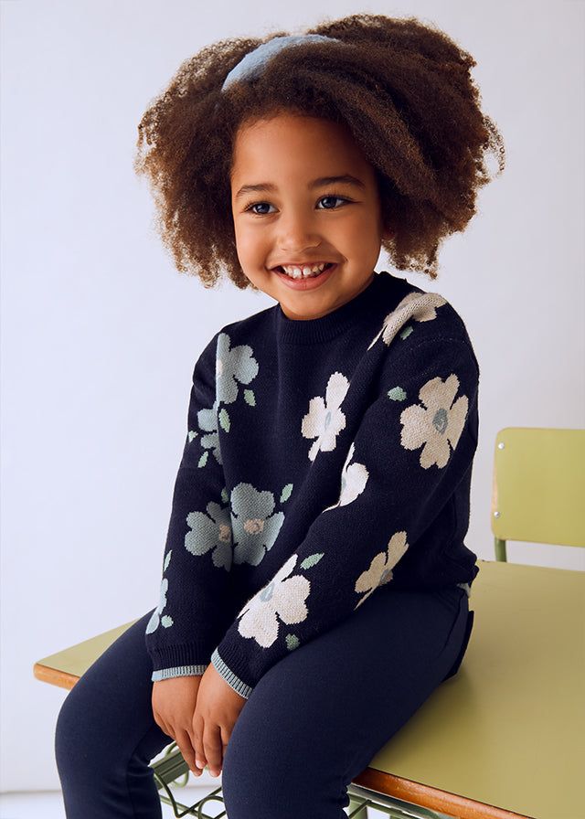 Maglione viscosa jacquard bambina Mayoral blu floreale Mayoral 2 Anni 92cm
