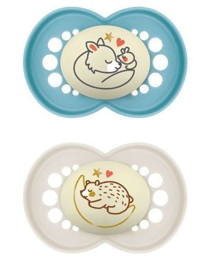 Succhietti MAM con disegni di animali, illuminanti al buio, silicone morbido