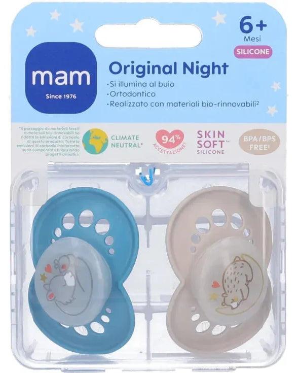 Succhietti MAM Original Night che brillano al buio, design ortodontico, sterilizzazione rapida
