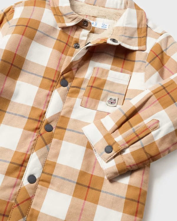 Overshirt foderata neonato Mayoral imbottita fantasia quadri arachide - ErreGiModaBimbo