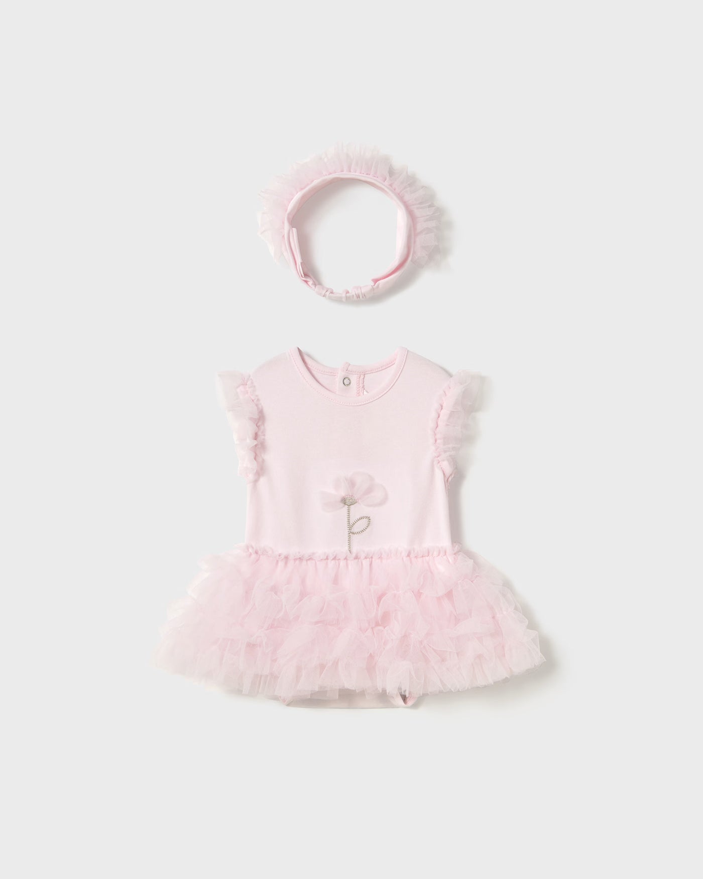 Pagliaccetto body tutù con fascetta neonata Mayoral Newborn fiore rosa Mayoral Rosa
