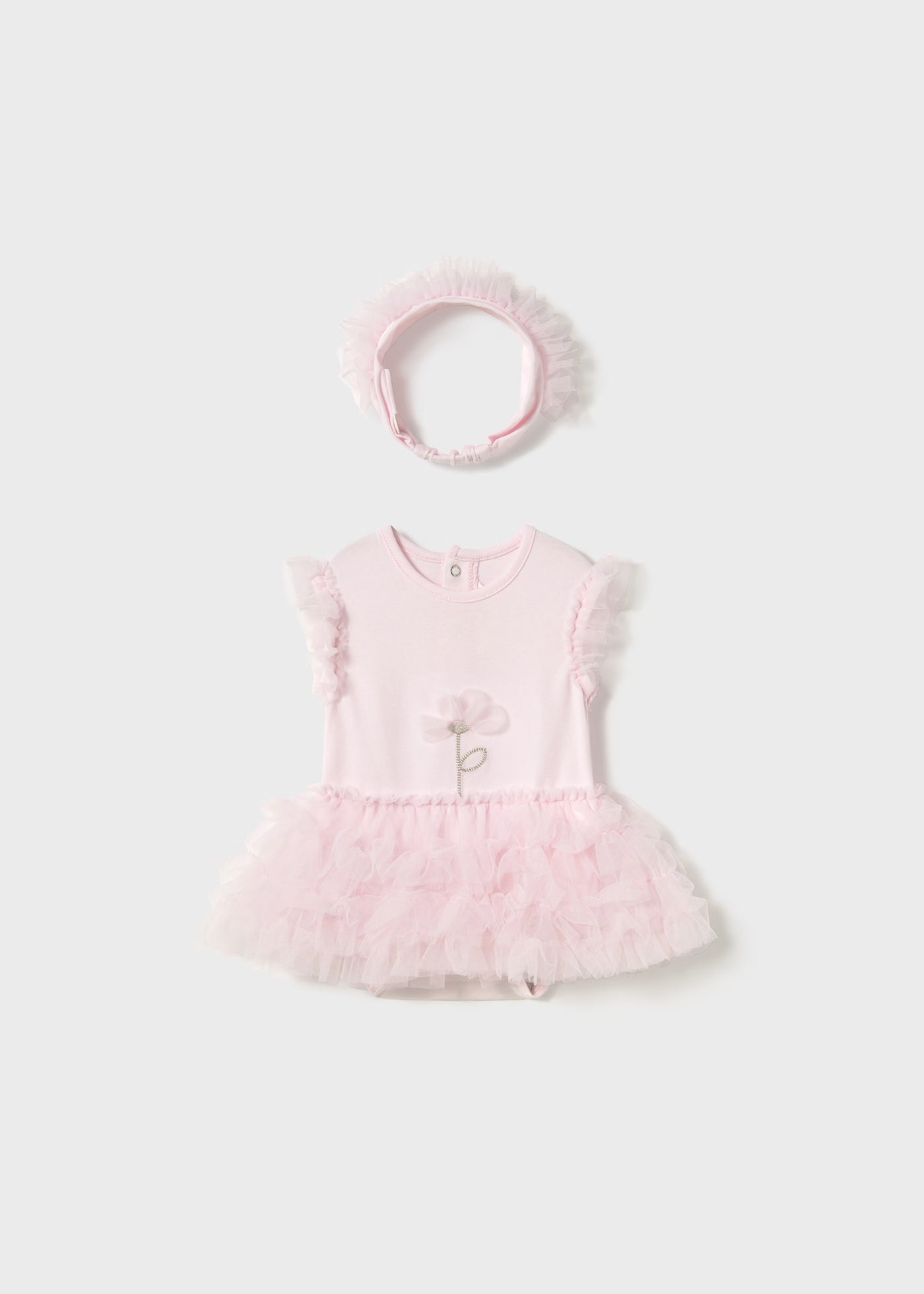 Pagliaccetto body tutù con fascetta neonata Mayoral Newborn fiore rosa Mayoral Rosa