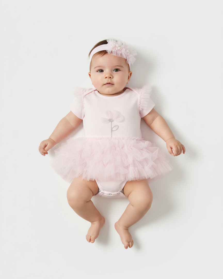 Pagliaccetto body tutù con fascetta neonata Mayoral Newborn fiore rosa Mayoral Rosa