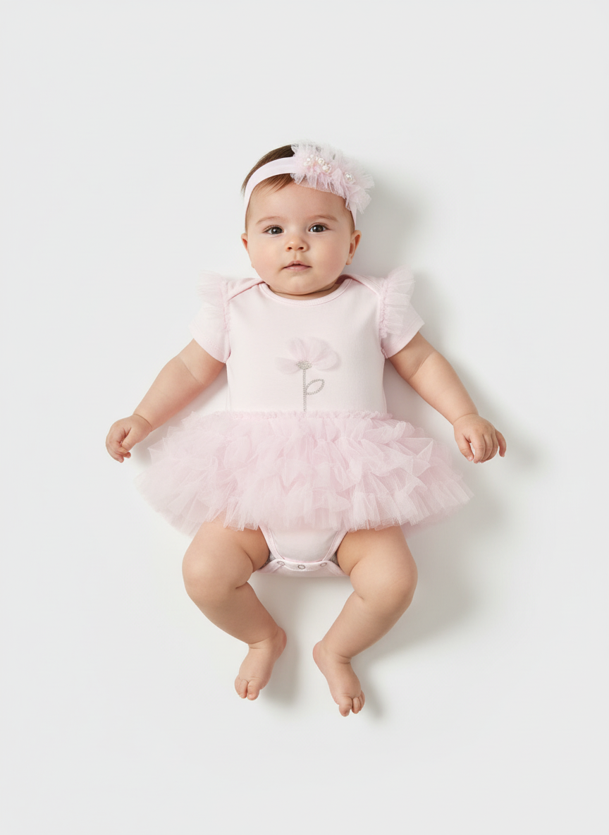 Pagliaccetto body tutù con fascetta neonata Mayoral Newborn fiore rosa Mayoral Rosa