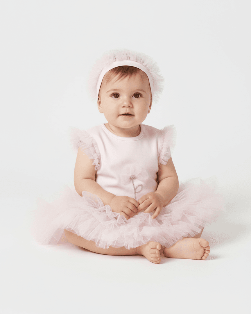 Pagliaccetto body tutù con fascetta neonata Mayoral Newborn fiore rosa Mayoral Rosa
