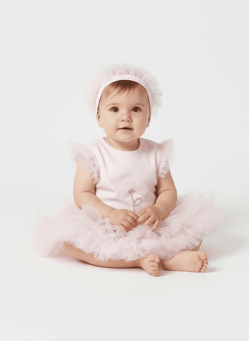 Pagliaccetto body tutù con fascetta neonata Mayoral Newborn fiore rosa Mayoral Rosa