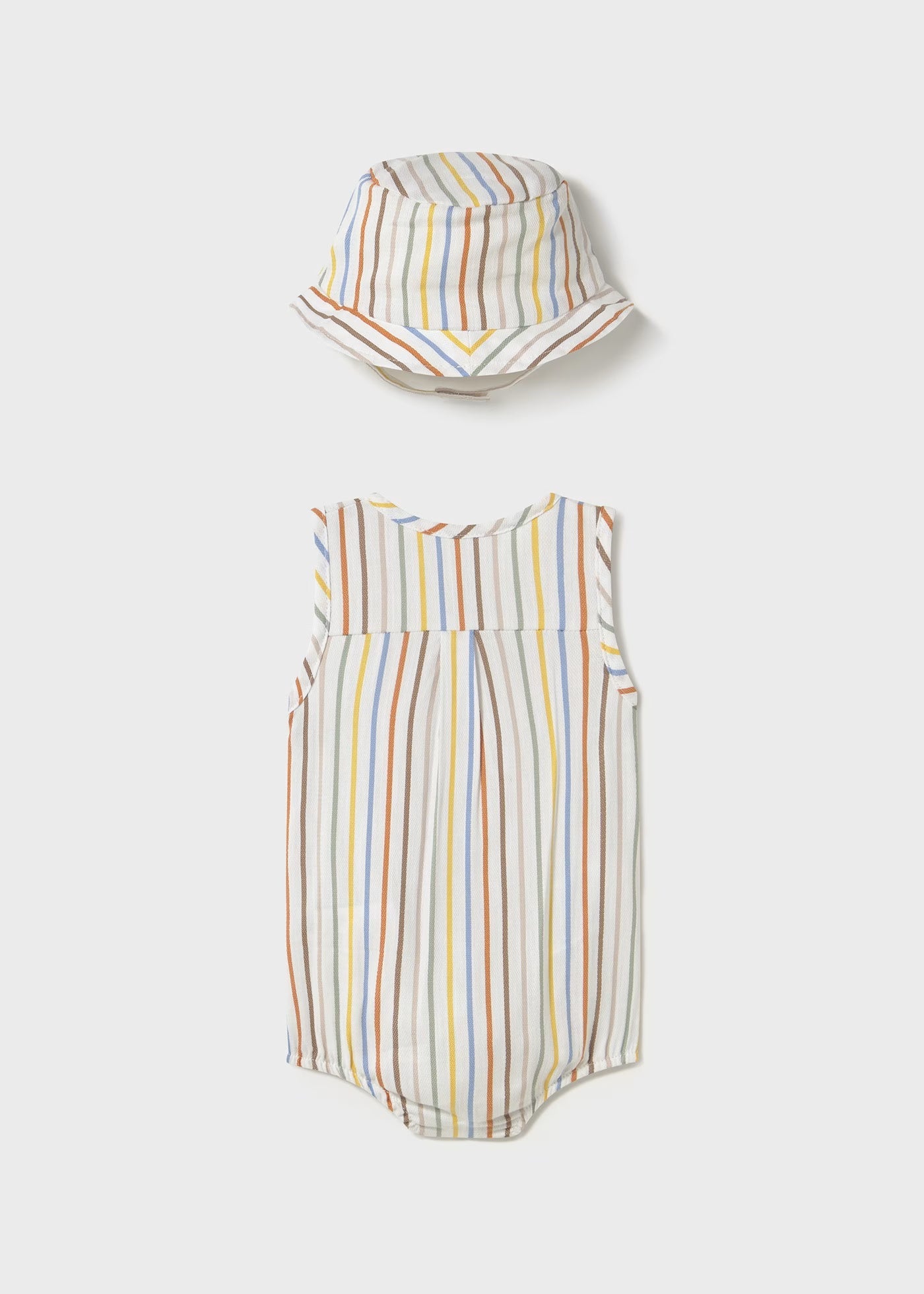 Pagliaccetto smanicato con cappello neonato Mayoral Newborn righe giallo-beige-arancio Mayoral Bianco