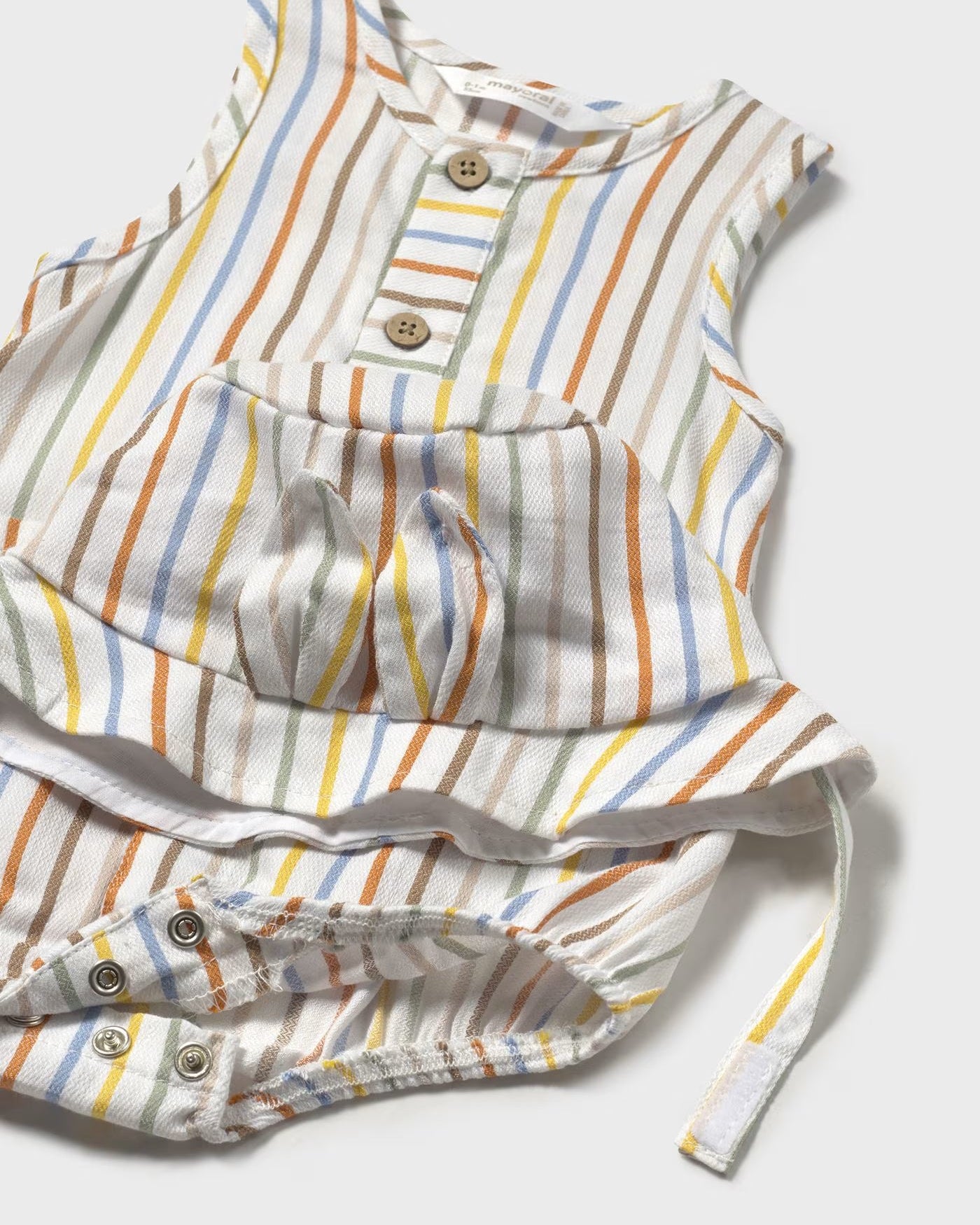 Pagliaccetto smanicato con cappello neonato Mayoral Newborn righe giallo-beige-arancio Mayoral Bianco