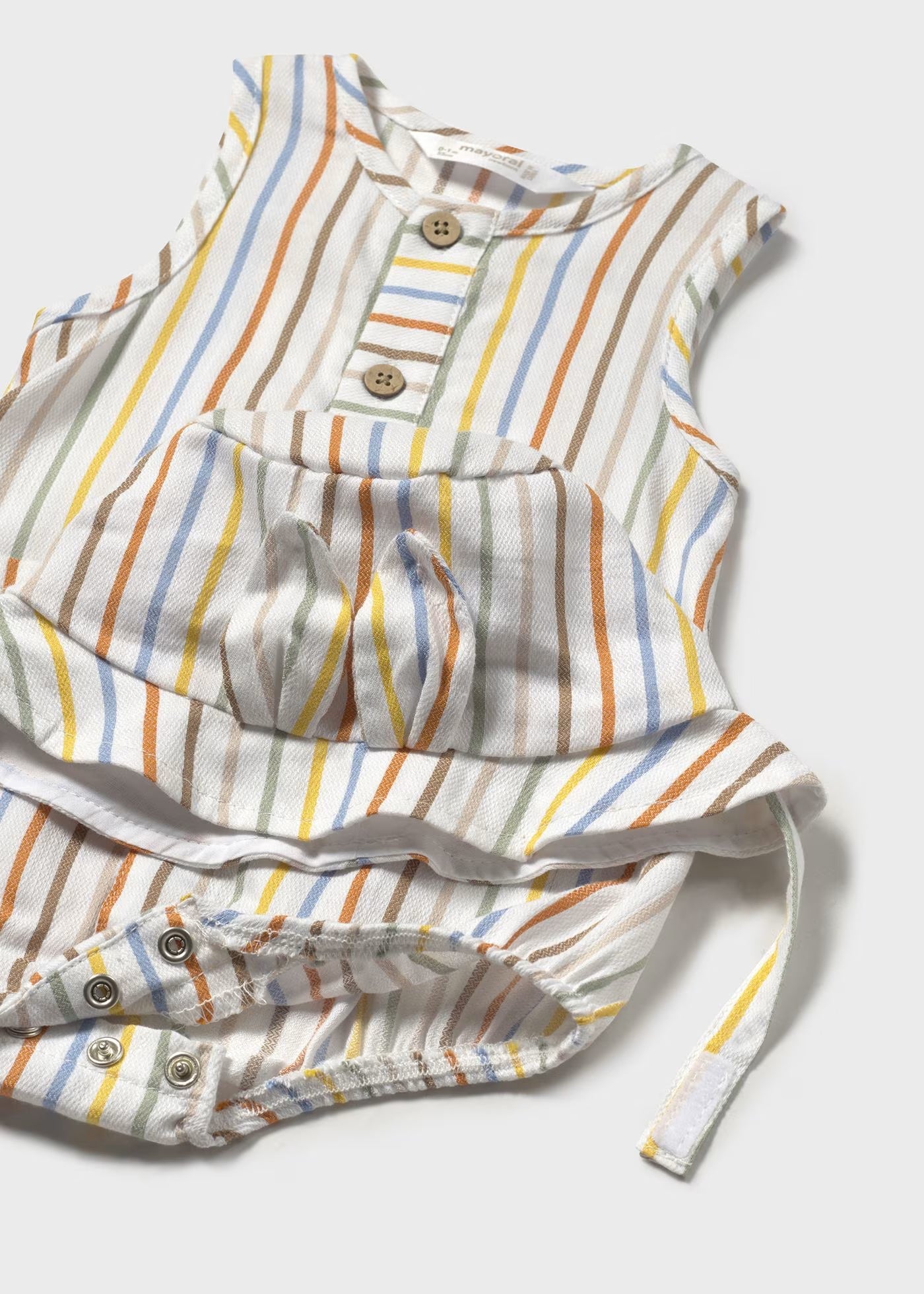 Pagliaccetto smanicato con cappello neonato Mayoral Newborn righe giallo-beige-arancio Mayoral Bianco
