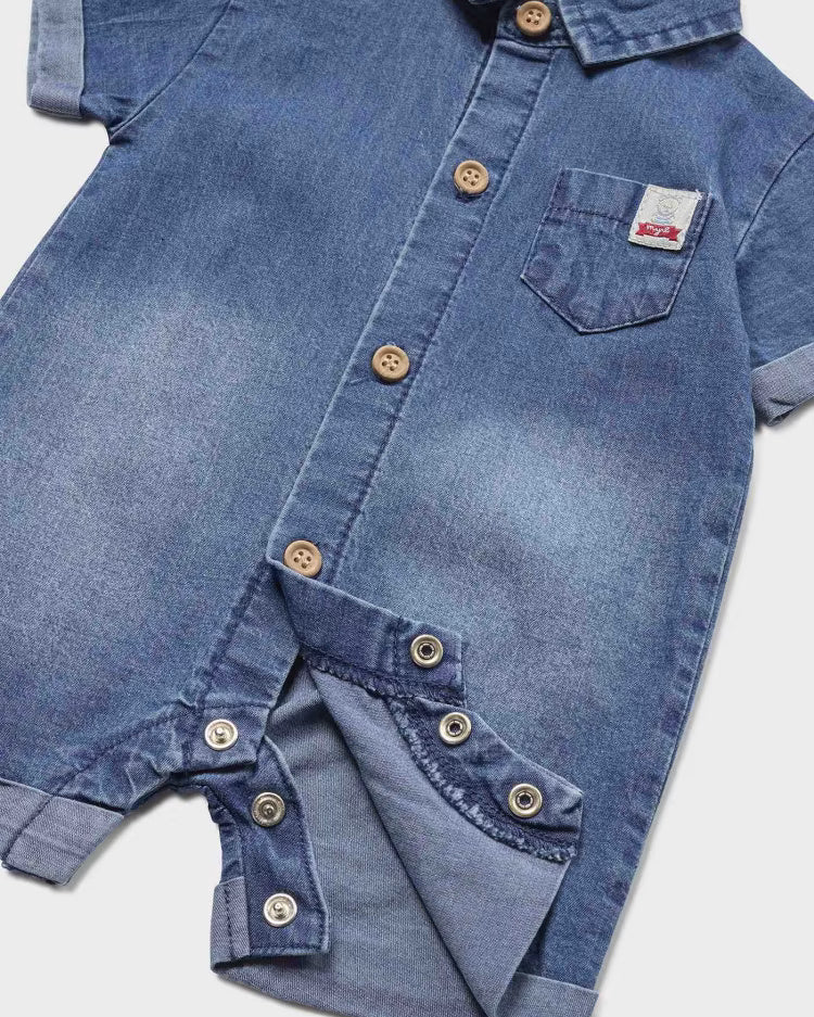 Pagliaccetto denim in cotone sostenibile neonato Mayoral Newborn jeans - ErreGiModaBimbo