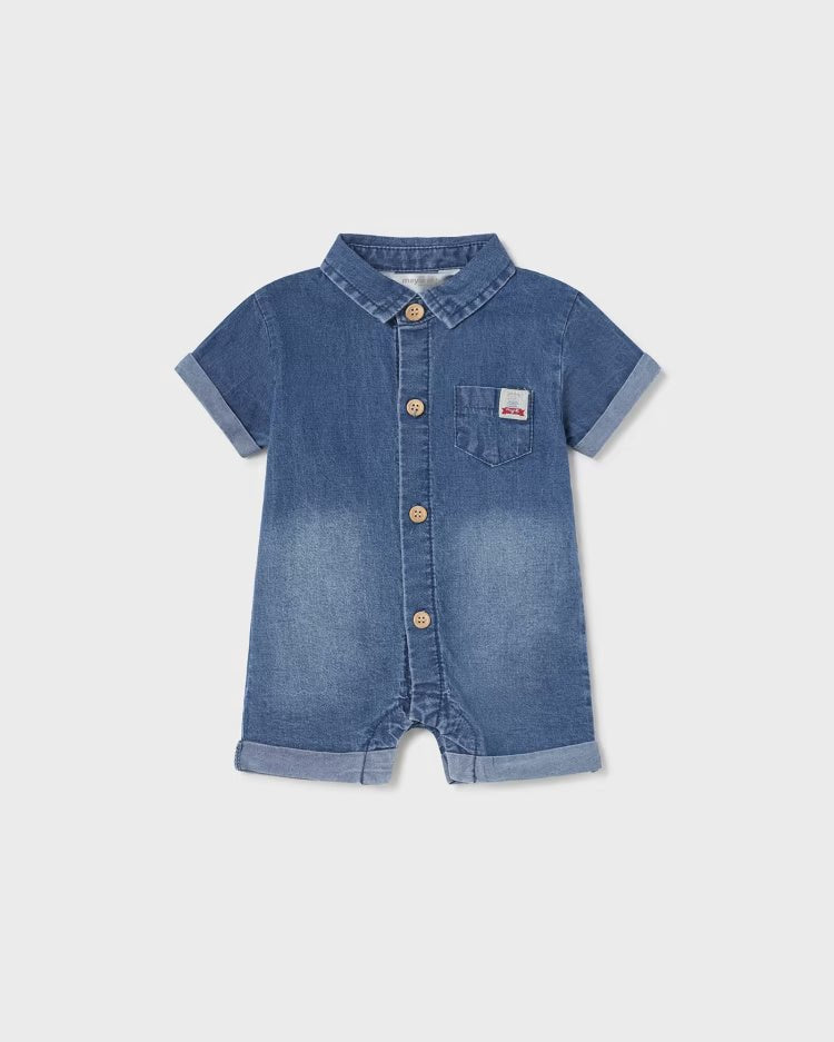 Pagliaccetto denim in cotone sostenibile neonato Mayoral Newborn jeans - ErreGiModaBimbo