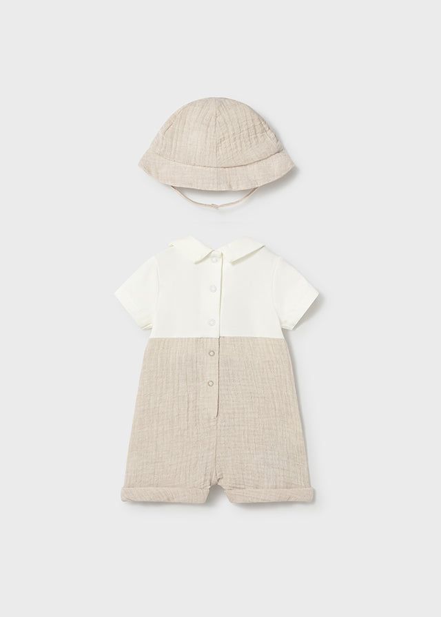 Pagliaccetto finta salopette con cappello neonato Mayoral Newborn beige Mayoral 0-1 Mesi 55cm