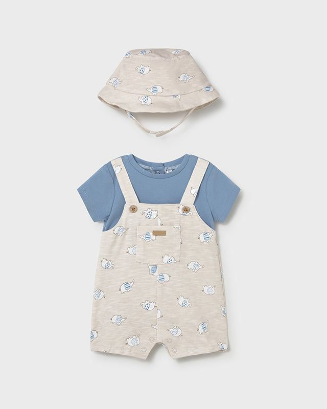 Pagliaccetto finta salopette con cappello neonato Mayoral Newborn elefanti tortora Mayoral 0-1 Mesi 55cm