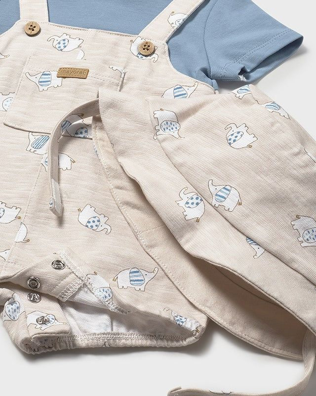 Pagliaccetto finta salopette con cappello neonato Mayoral Newborn elefanti tortora Mayoral 0-1 Mesi 55cm