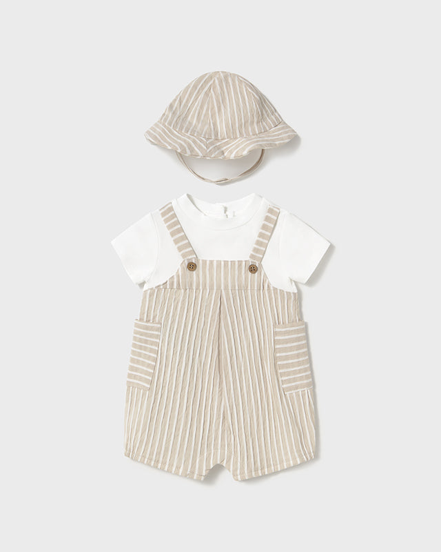 Pagliaccetto finta salopette con cappello neonato Mayoral Newborn Righe beige Mayoral Beige