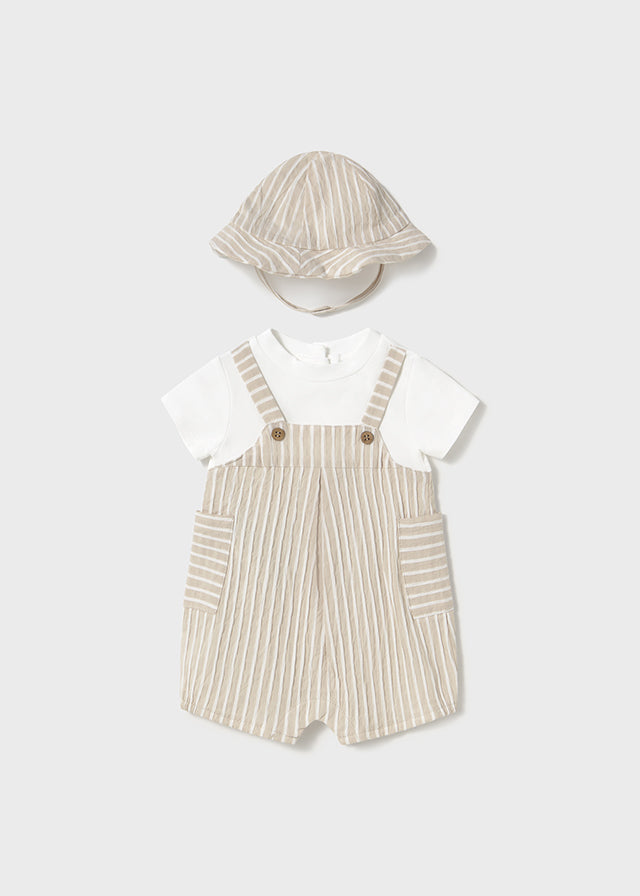 Pagliaccetto finta salopette con cappello neonato Mayoral Newborn Righe beige Mayoral Beige
