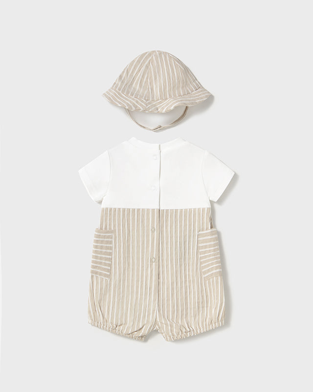Pagliaccetto finta salopette con cappello neonato Mayoral Newborn Righe beige Mayoral Beige