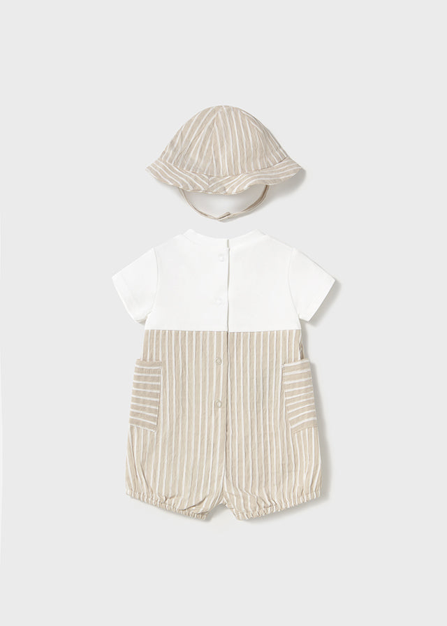 Pagliaccetto finta salopette con cappello neonato Mayoral Newborn Righe beige Mayoral Beige