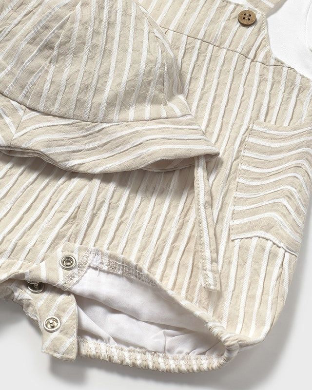 Pagliaccetto finta salopette con cappello neonato Mayoral Newborn Righe beige Mayoral Beige