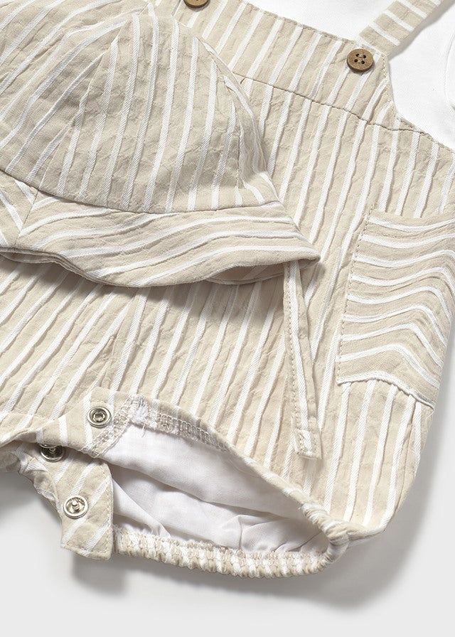 Pagliaccetto finta salopette con cappello neonato Mayoral Newborn Righe beige Mayoral Beige