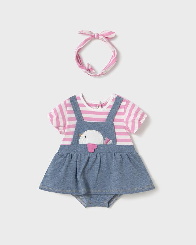 Pagliaccetto finta salopette con fascia neonata Mayoral Newbon uccellino Mayoral Rosa