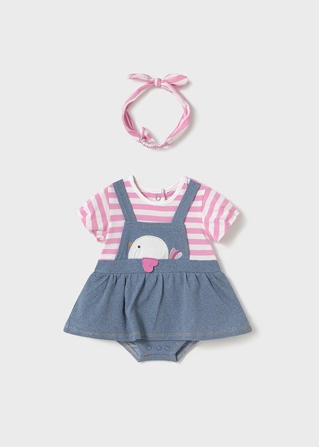 Pagliaccetto finta salopette con fascia neonata Mayoral Newbon uccellino Mayoral Rosa