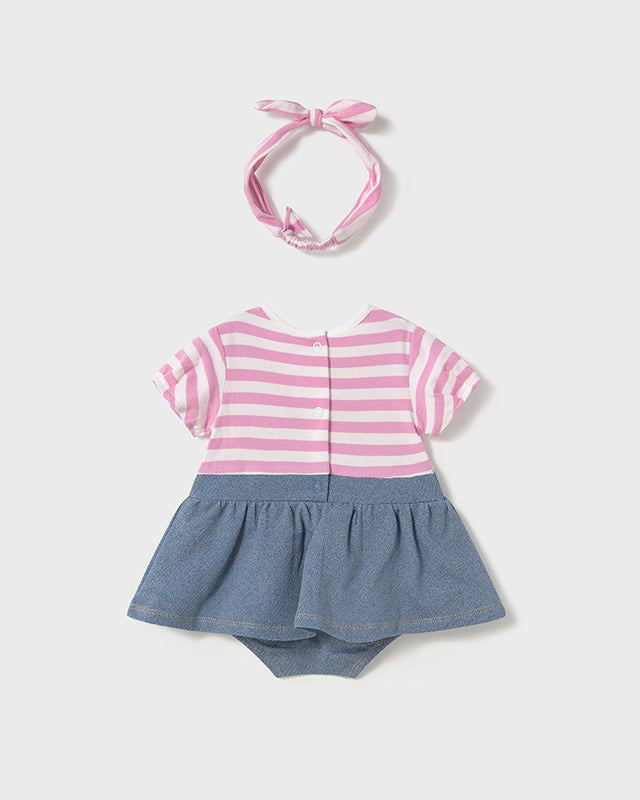 Pagliaccetto finta salopette con fascia neonata Mayoral Newbon uccellino Mayoral Rosa