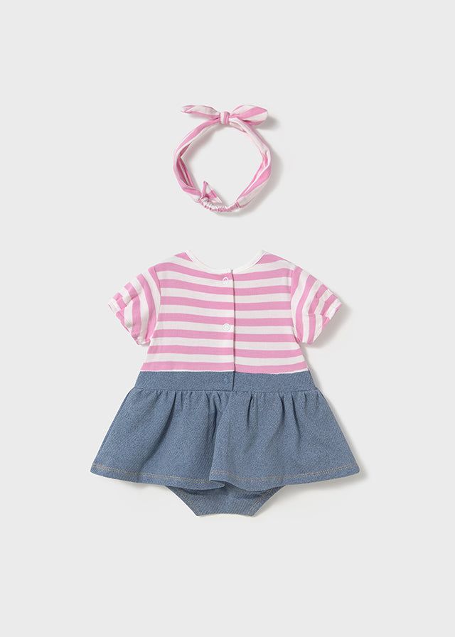 Pagliaccetto finta salopette con fascia neonata Mayoral Newbon uccellino Mayoral Rosa