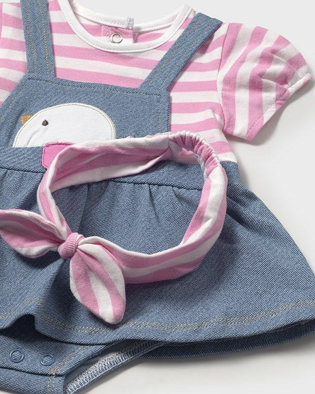 Pagliaccetto finta salopette con fascia neonata Mayoral Newbon uccellino Mayoral Rosa
