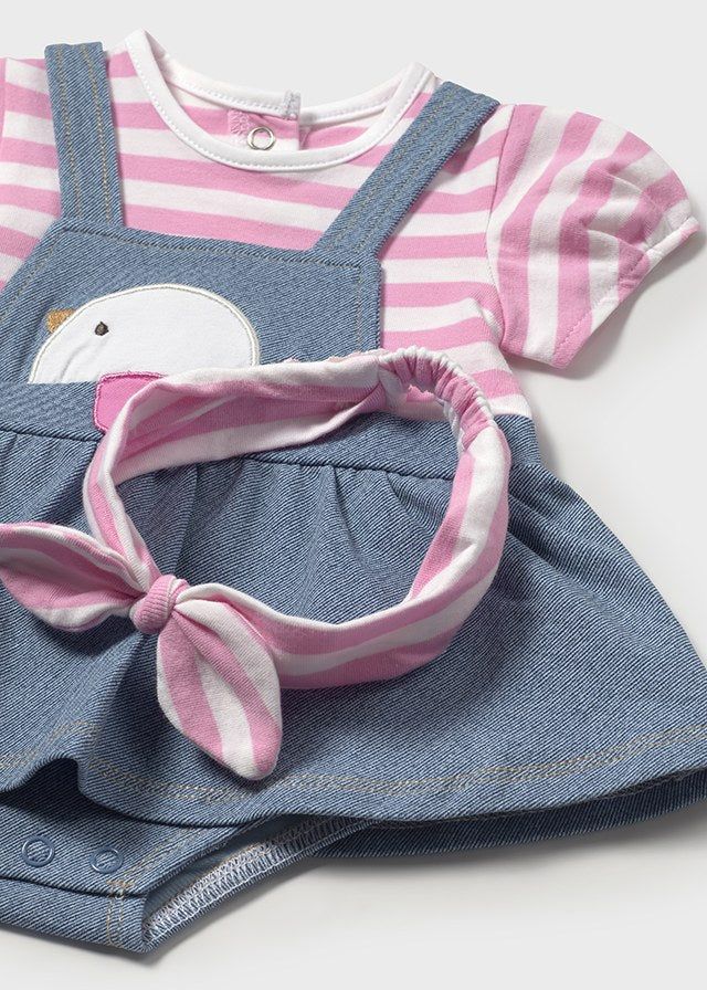Pagliaccetto finta salopette con fascia neonata Mayoral Newbon uccellino Mayoral Rosa