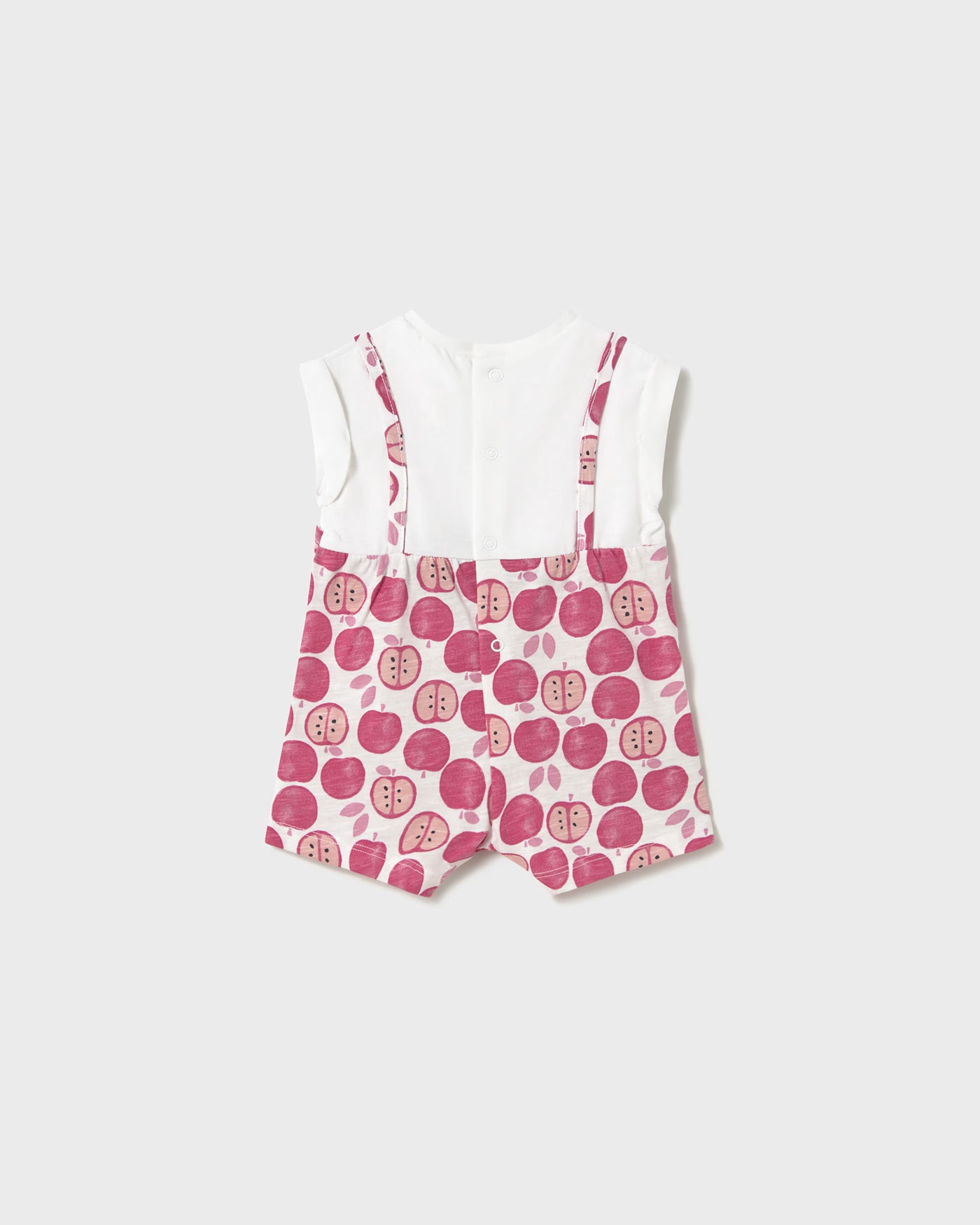 Pagliaccetto finta salopette neonata Mayoral Newborn color fragola stampa mele Mayoral Fragola