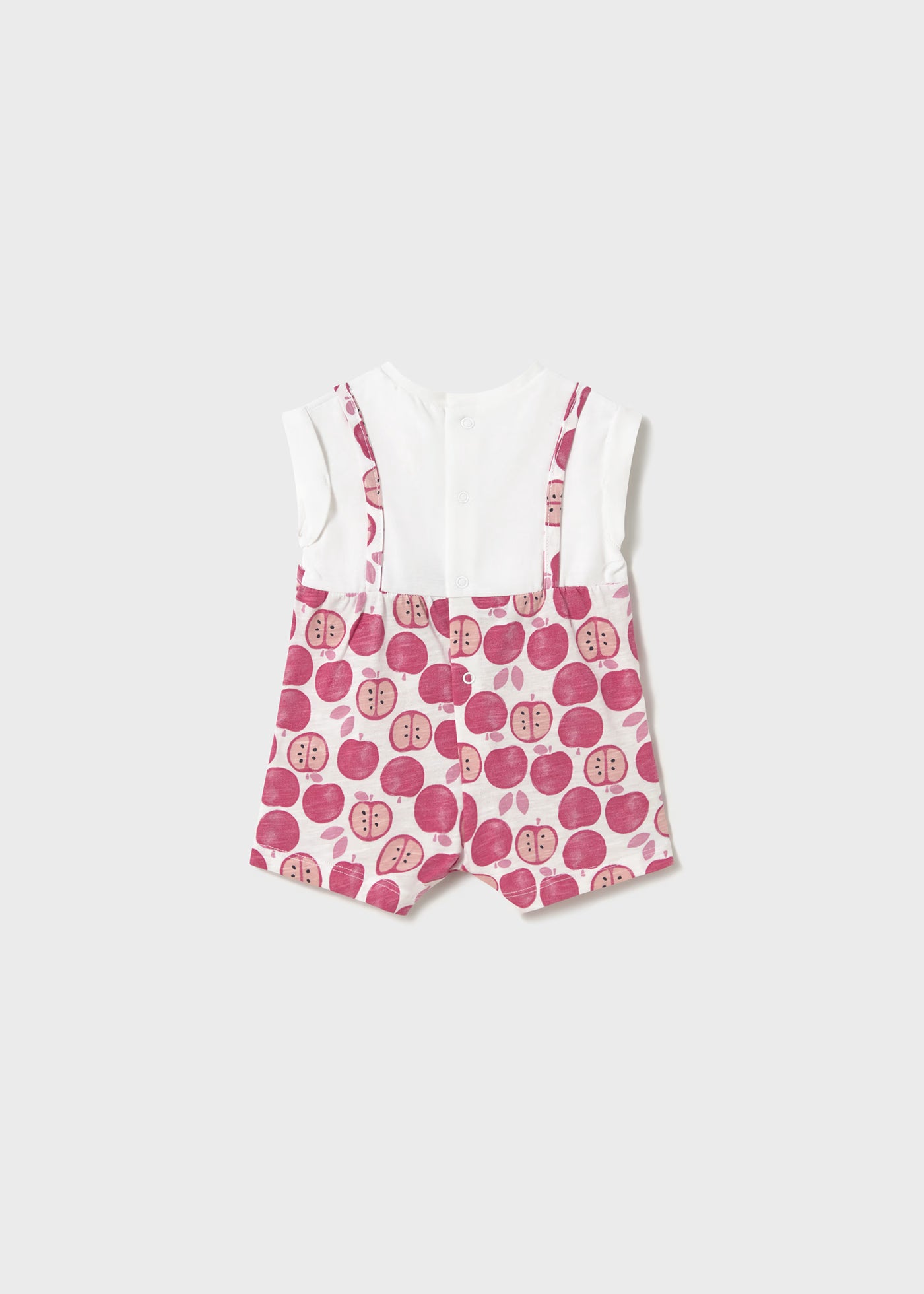 Pagliaccetto finta salopette neonata Mayoral Newborn color fragola stampa mele Mayoral Fragola