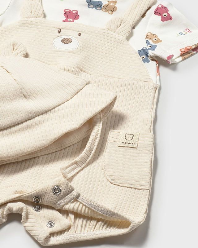 Pagliaccetto finta salopette neonato Mayoral Newborn beige orsetti Mayoral 0-1 Mesi 55cm