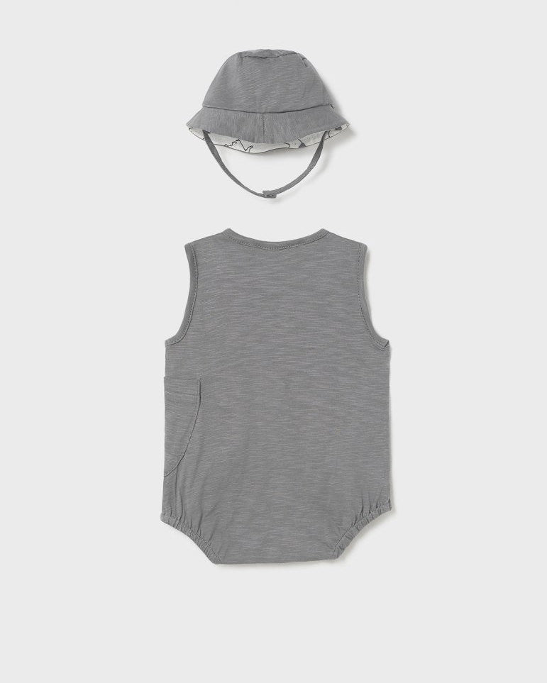 Pagliaccetto smanicato con cappello neonato Mayoral Newborn grigio - ErreGiModaBimbo