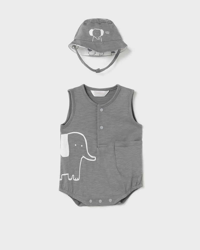 Pagliaccetto smanicato con cappello neonato Mayoral Newborn grigio - ErreGiModaBimbo