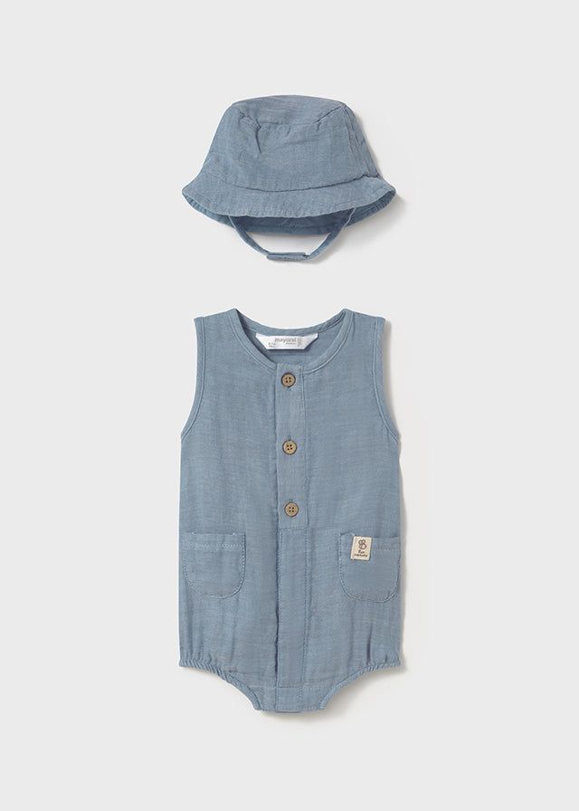 Pagliaccetto smanicato con cappello neonato Mayoral Newborn jeans Mayoral Azzurro