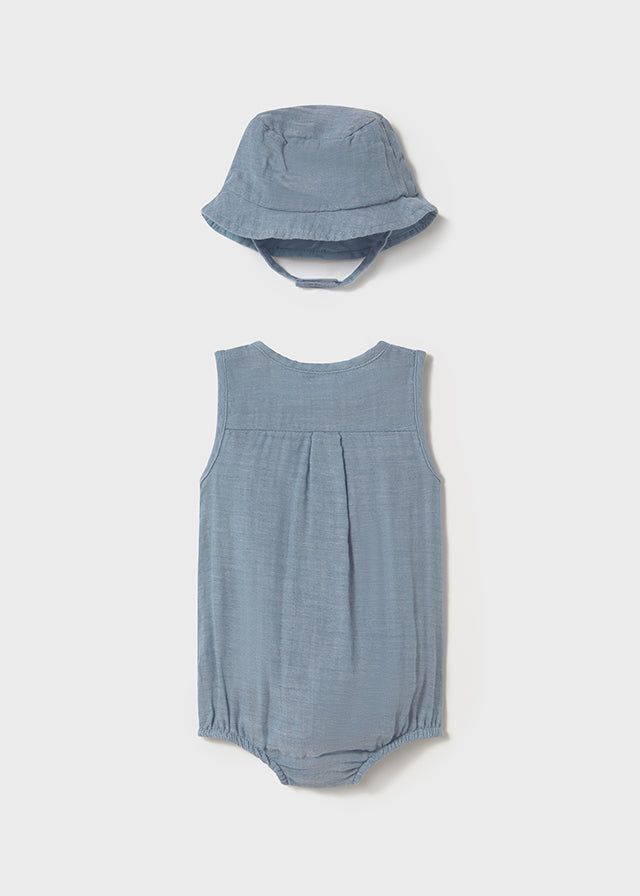 Pagliaccetto smanicato con cappello neonato Mayoral Newborn jeans Mayoral Azzurro