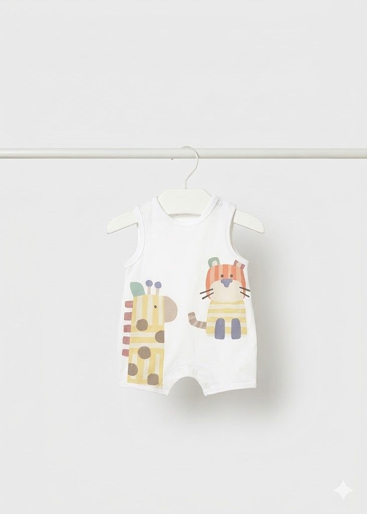 Pagliaccetto smanicato neonato Mayoral Newborn safari bianco Mayoral 0-1 Mesi 55cm