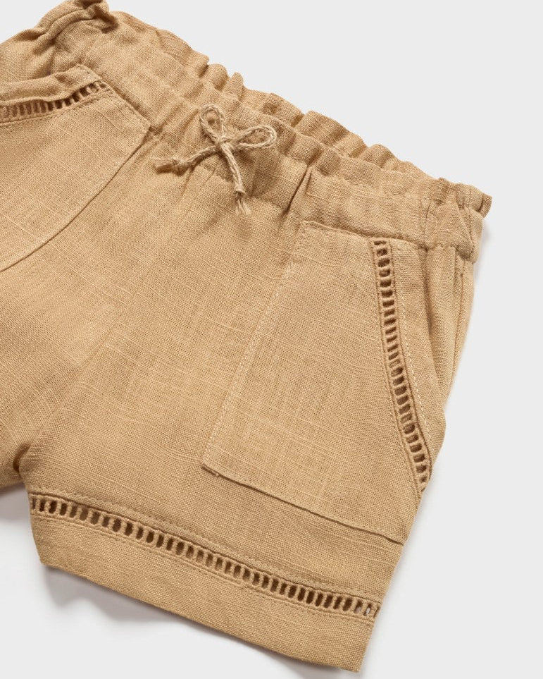 Pantalocino corto neonata Mayoral in lino caramello - ErreGiModaBimbo