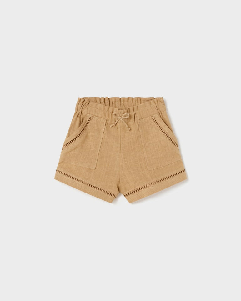 Pantalocino corto neonata Mayoral in lino caramello - ErreGiModaBimbo