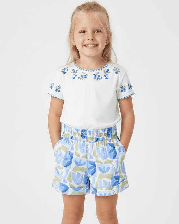 Pantaloncino fiori geometrico bambina Mayoral blu indaco Mayoral Blu