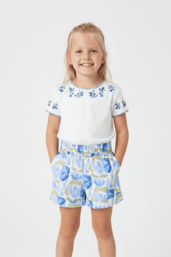 Pantaloncino fiori geometrico bambina Mayoral blu indaco Mayoral Blu