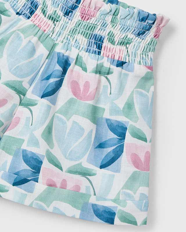 Pantaloncino fiori geometrico bambina Mayoral verde e azzurro Mayoral Verde